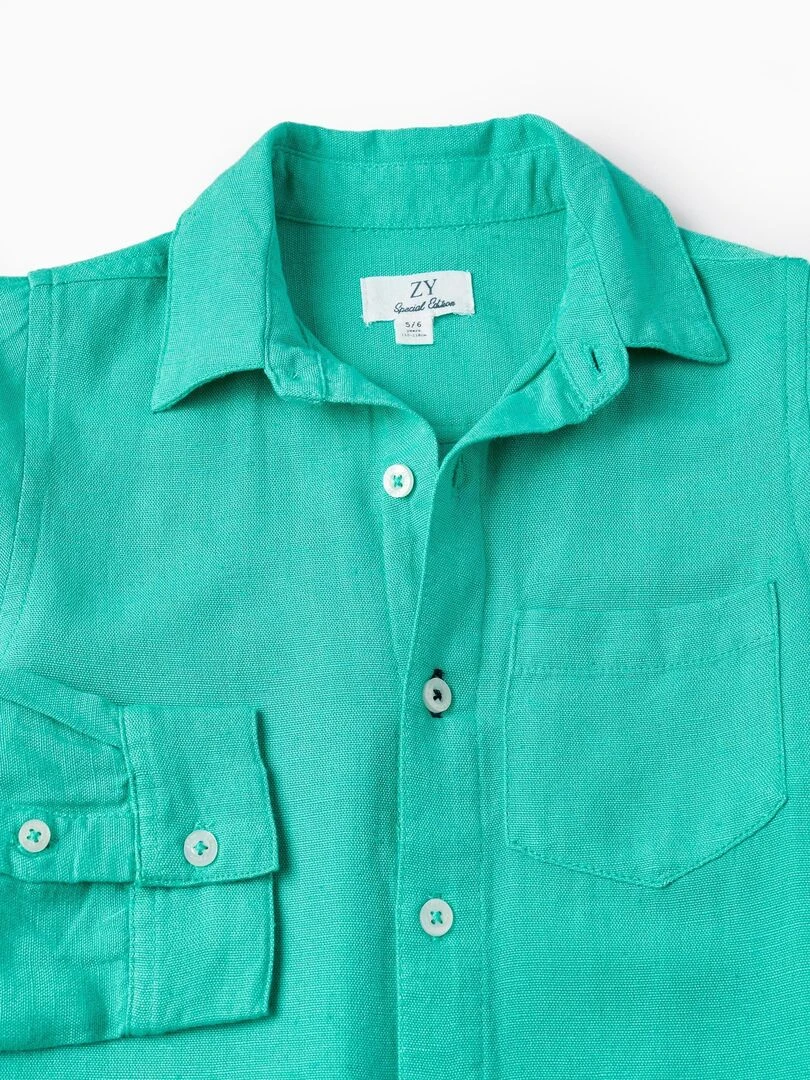 Chemise à manches longues en lin pour garçon 'Special Days' manches longues CÉRÉMONIE   Vert