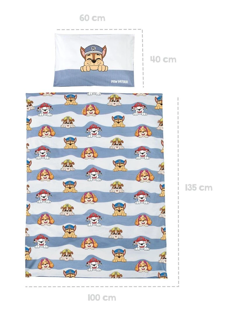 ROBA Parure de Lit Bébé 'Paw Patrol' 100 x 135 cm   2 Pièces   Motif Chien   Bleu Gris   Blanc Bleu Gris