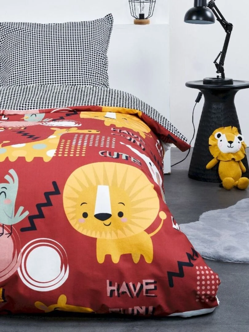 Housse de couette 140x200 Kids Happy Savane + 1 taie 100% coton 57 fils Rouge