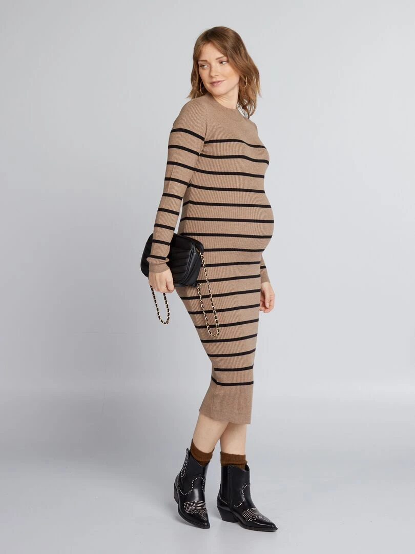 Robe midi grossesse à col montant Marron/noir