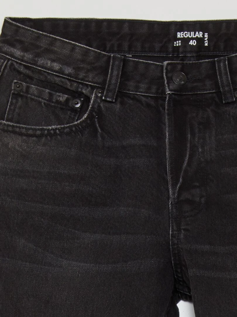 Jean droit à 5 poches avec délavage sur les cuisses   Noir