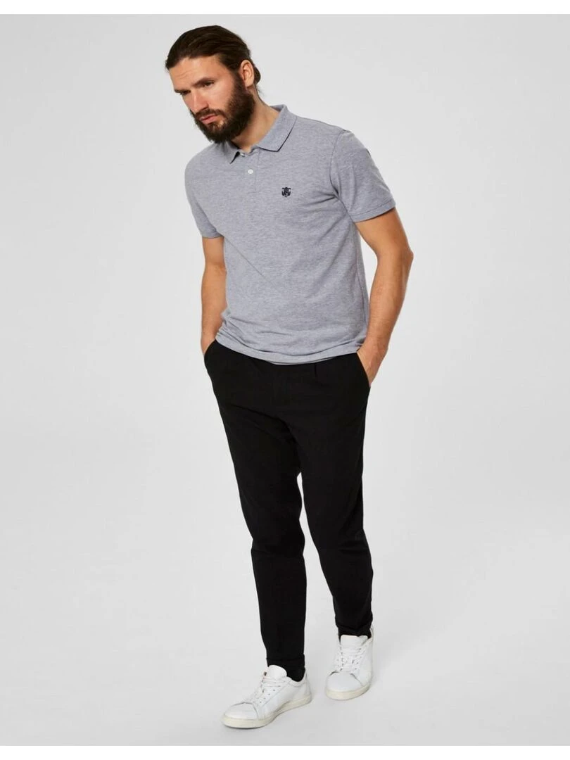 Polo manches courtes Selected Gris