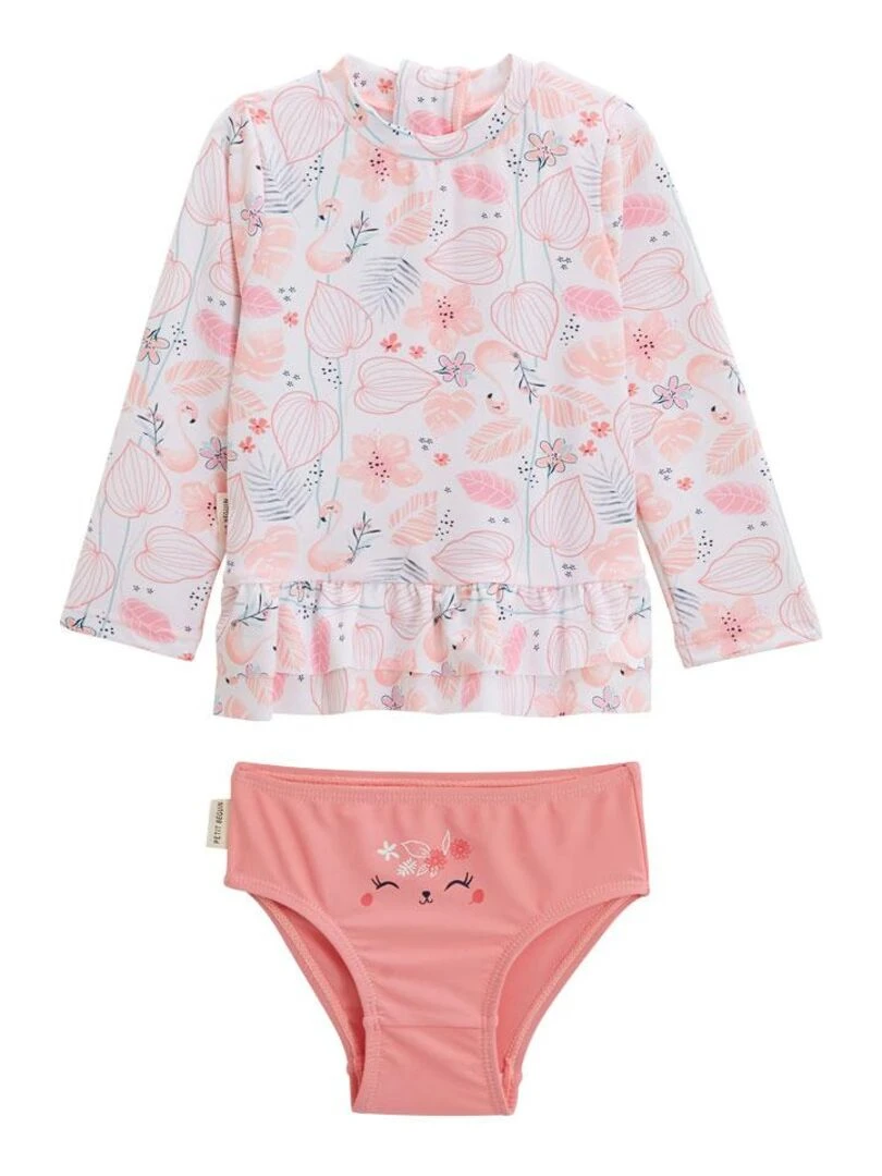 Maillot de bain bébé 2 pièces t shirt de protection UV & culotte Caraibes Rose