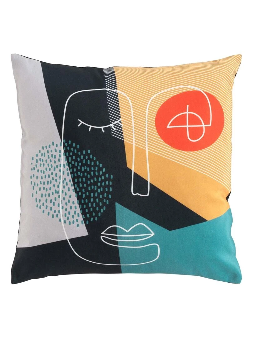 Coussin déhoussable motif visage Multicolore