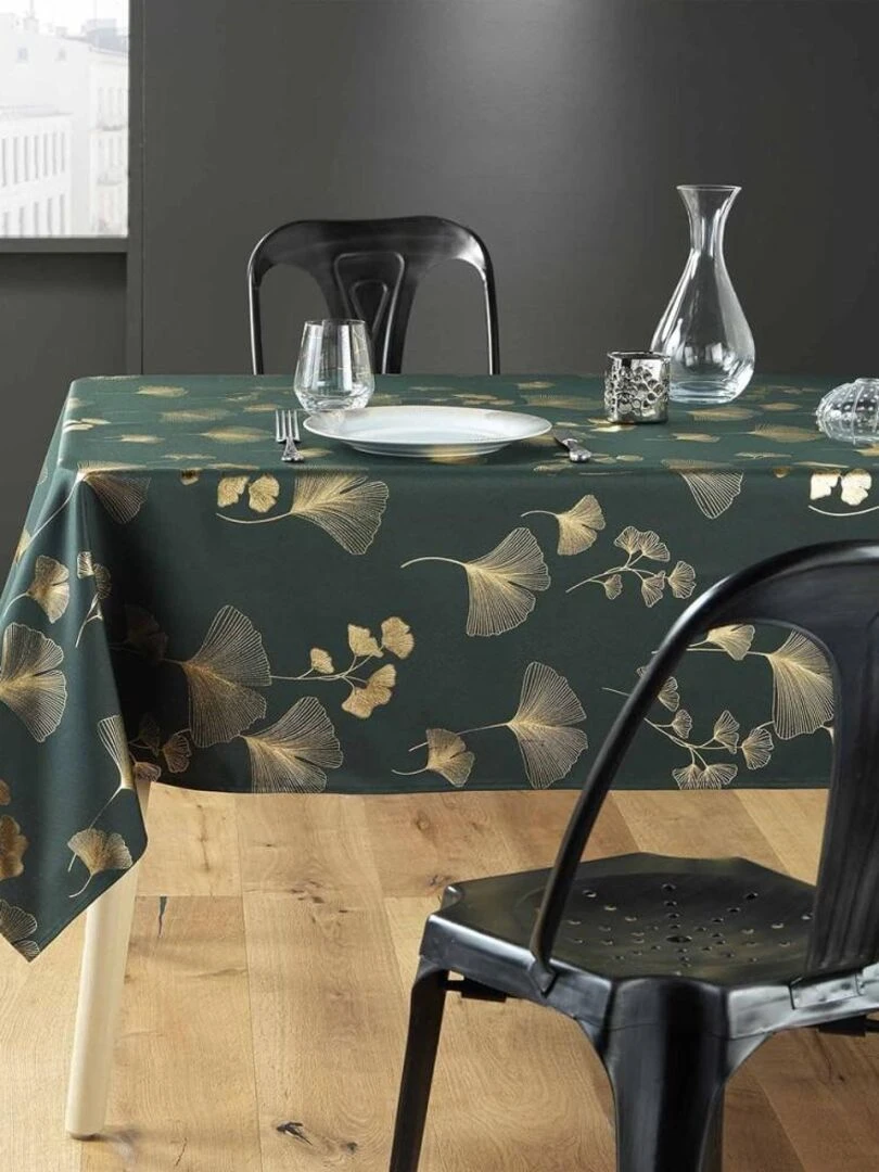 Nappe rectangulaire 150x240 cm métallisé Bloomy vert or   Vert