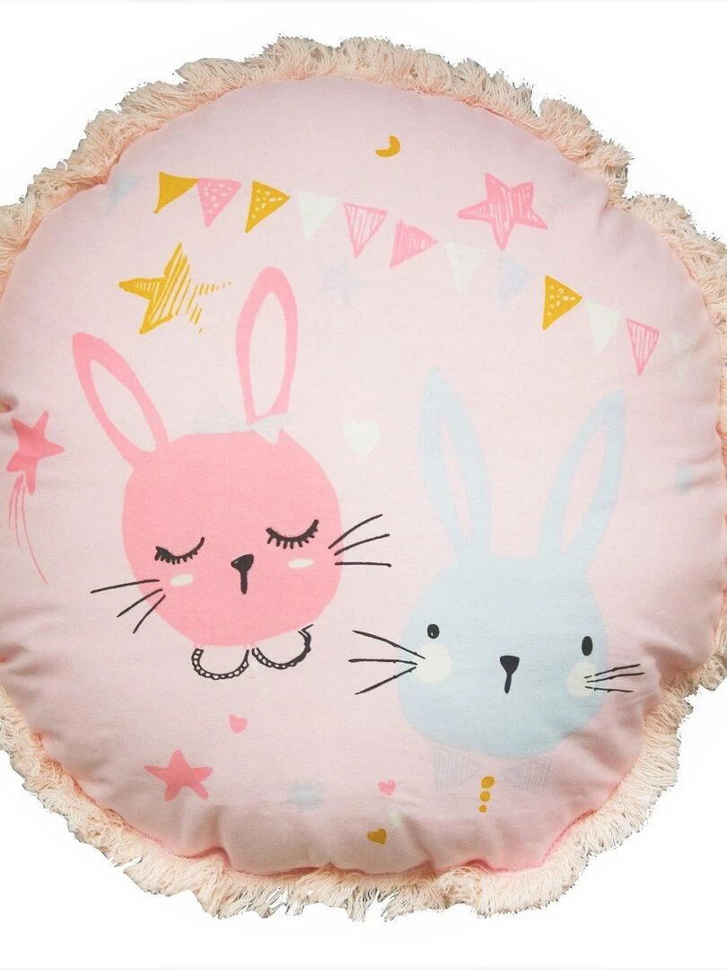 Future Home Coussin coton rose et bleu avec lapin 35cm Rose