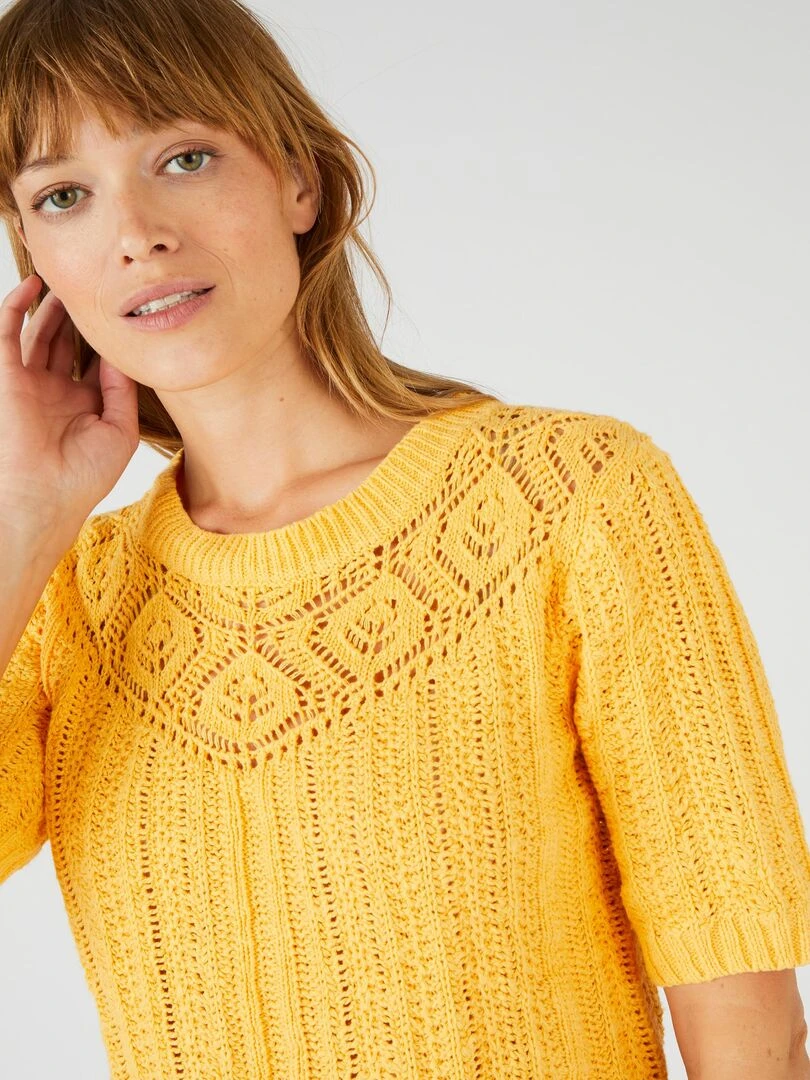 Pull effet crochet Damart Jaune