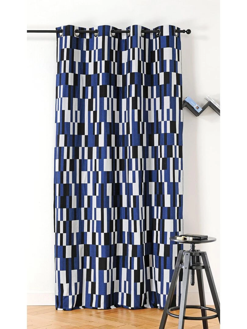 Rideau à jacquard damier Bleu