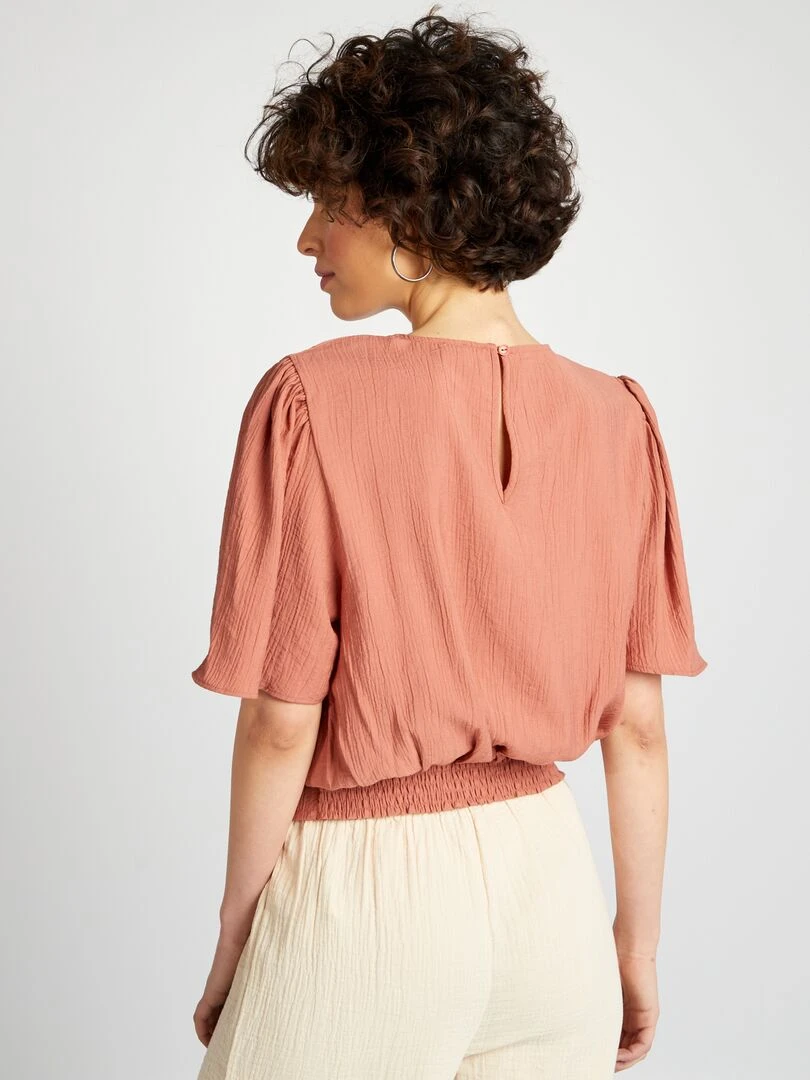 Blouse fluide à manches courtes   fuchsia