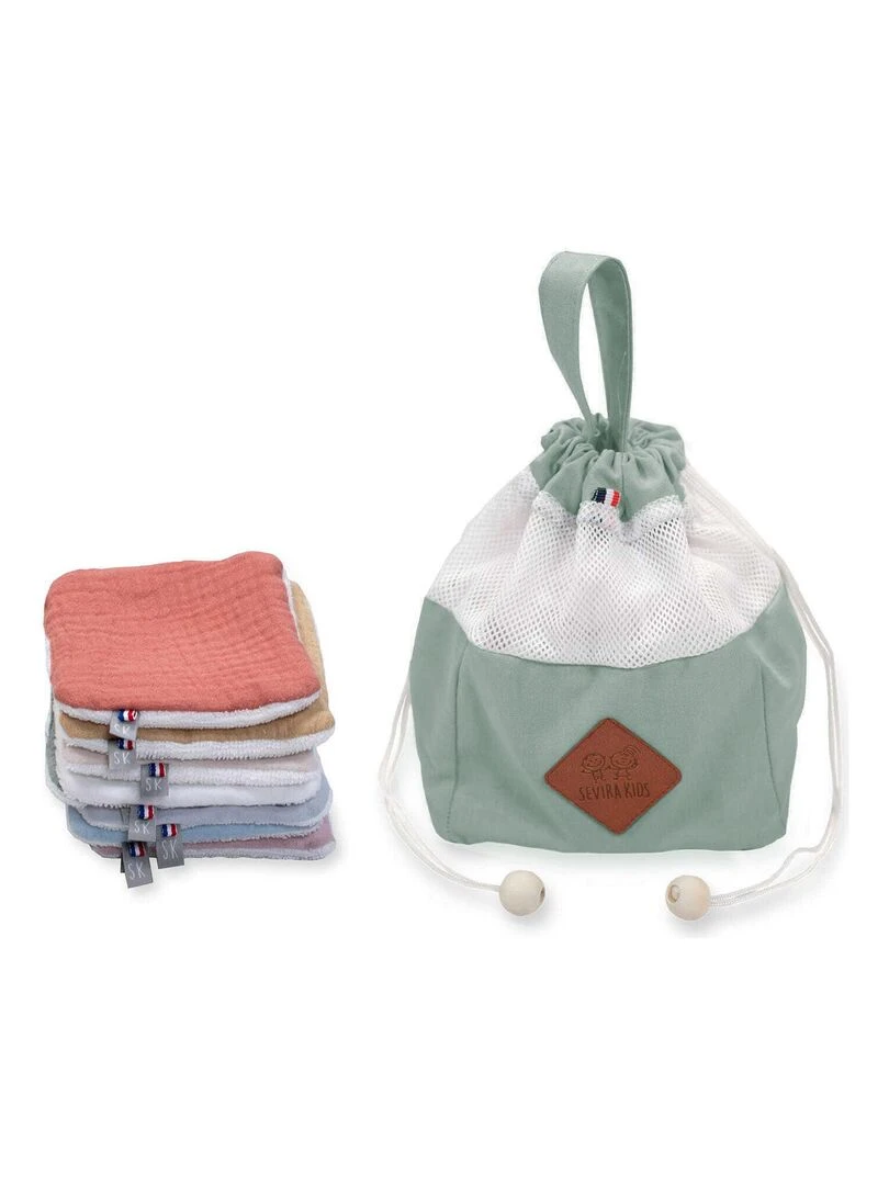 Pochon distributeur et ses 8 lingettes lavables Jeanne Vert