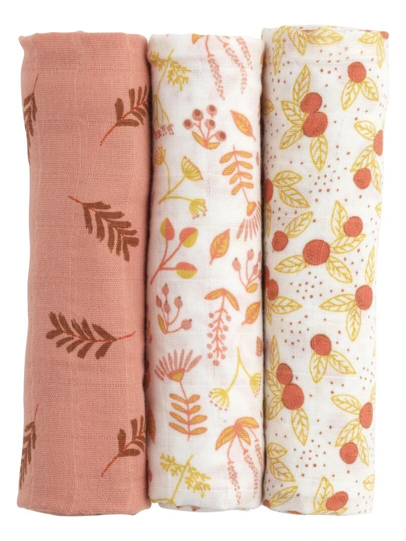Lot de 3 langes en coton bio Esmée (70 x 70 cm) Orange