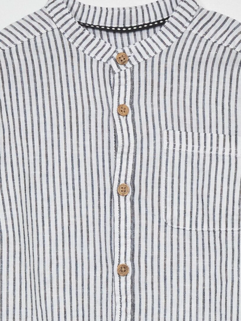 Chemise en lin col mao Blanc/bleu