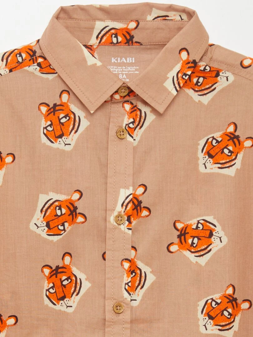 Chemise à manches courtes avec imprimé Marron
