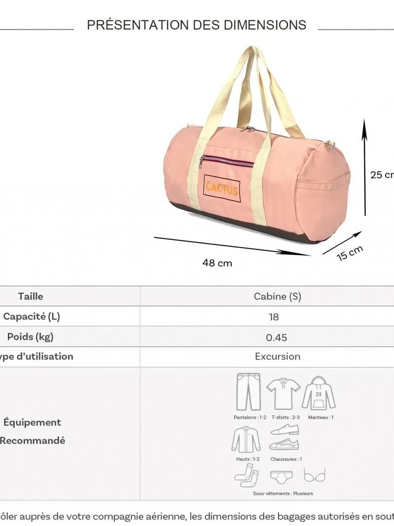 Sac de voyage week end 18L et sport sans roulettes Rose