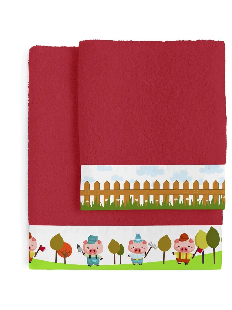 Lot de serviettes Piggys "Happyfriday" Rouge
