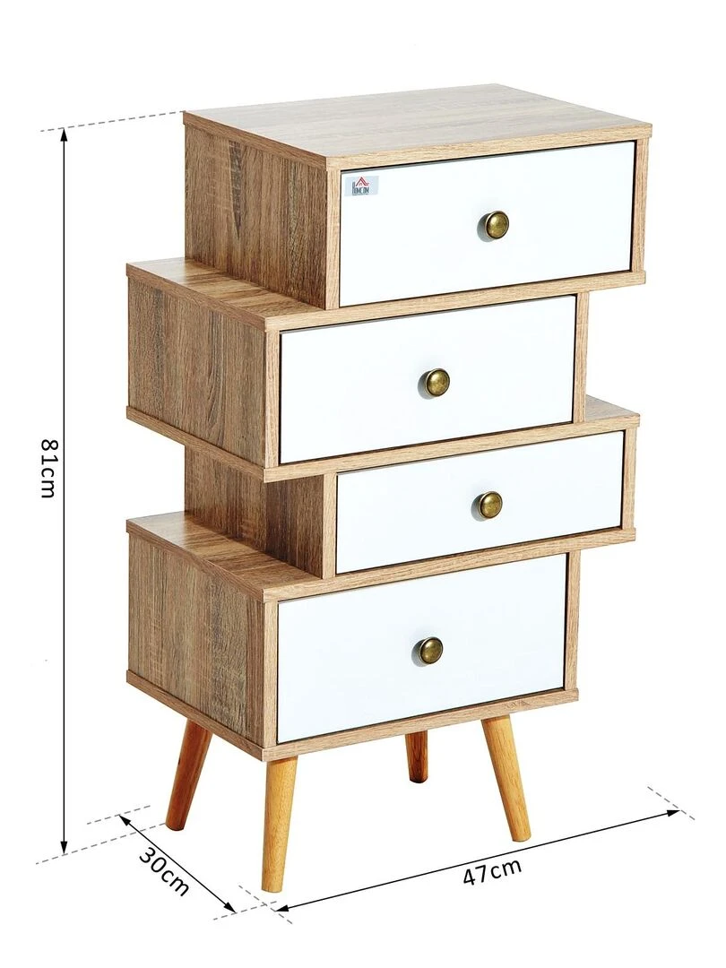 Chiffonnier style scandinave 4 tiroirs   Blanc