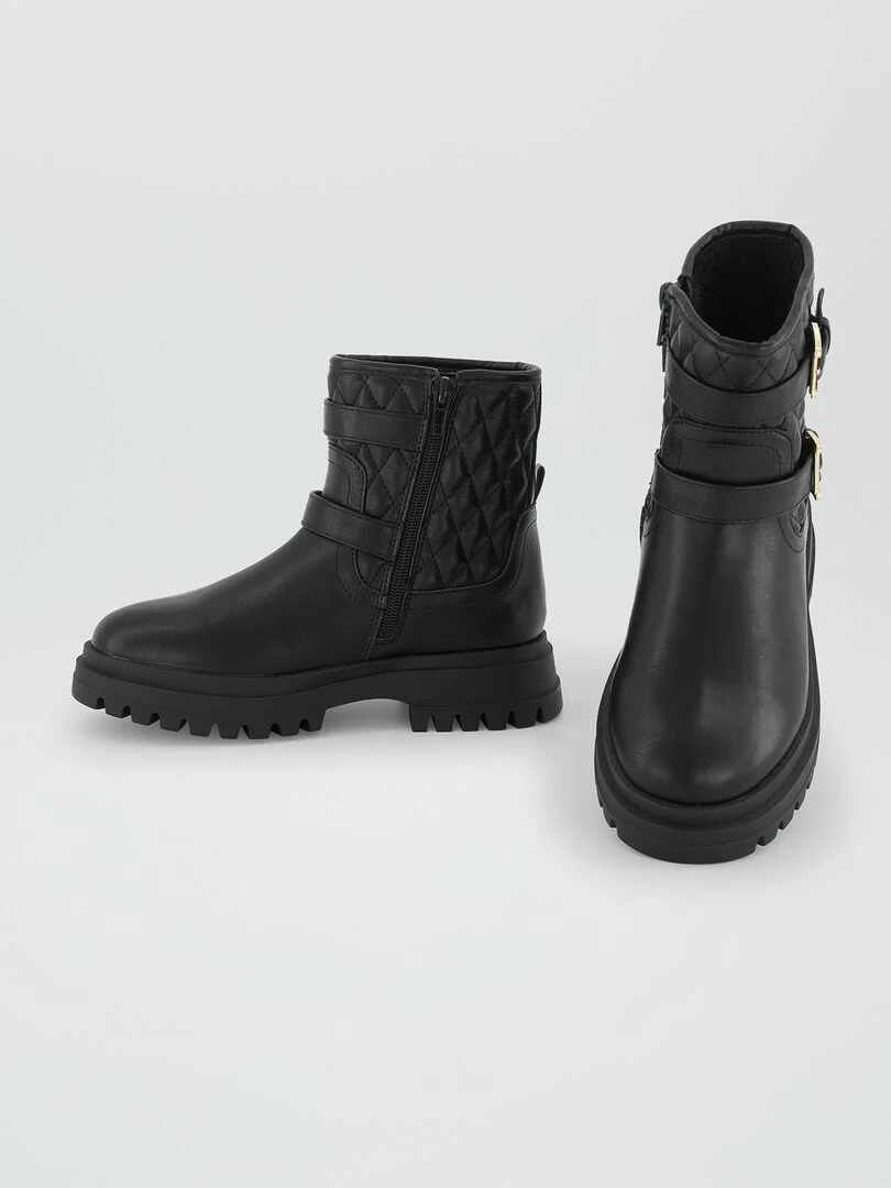 Bottines matelassées avec boucles   noir