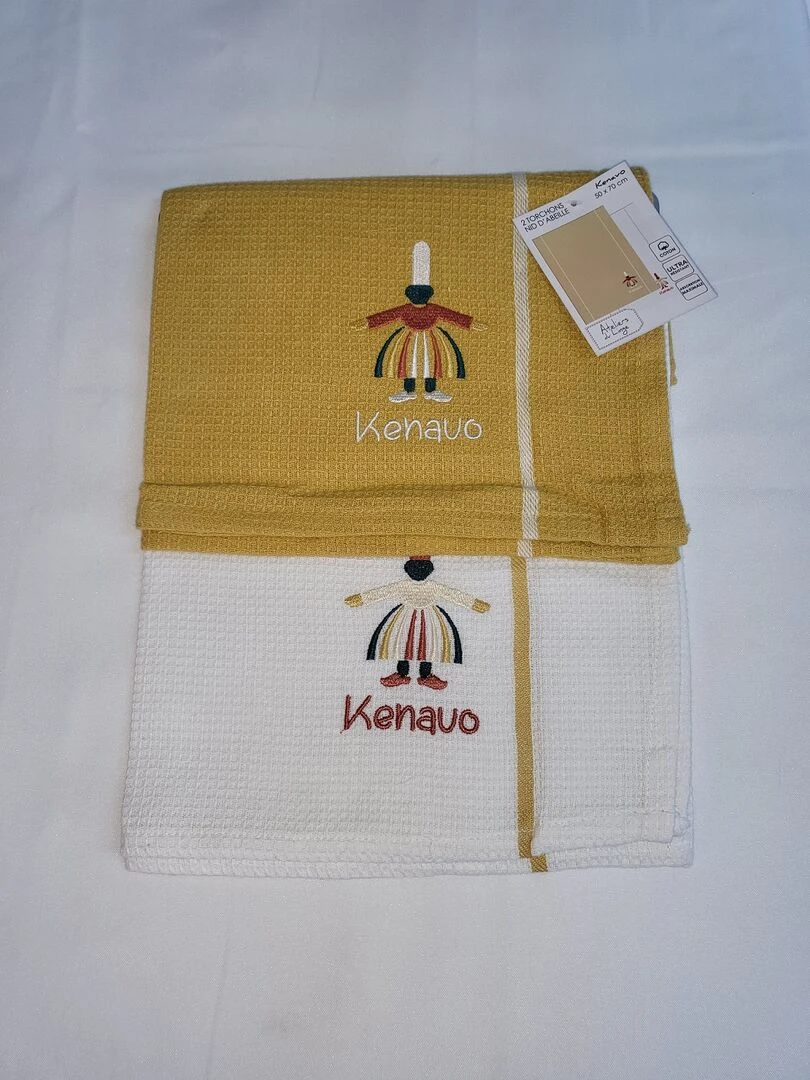 Lot de 2 torchons nid d abeille 50 x 70 cm Kenavo madame bretagne Multicolore