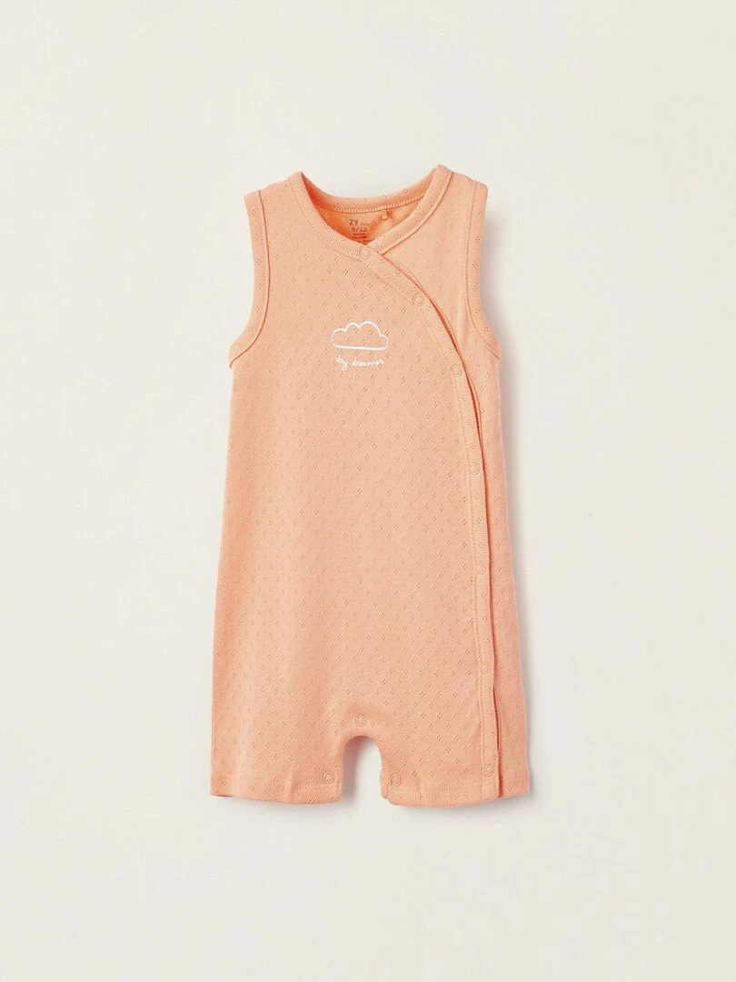 Pyjama Combi Short en Coton Pointelle pour Bébé Fille manches longues Blanc Orange clair