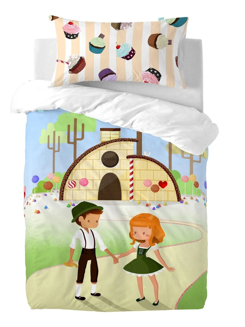 Parure housse de couette 2 pièces Candy house "Happyfriday"   Blanc