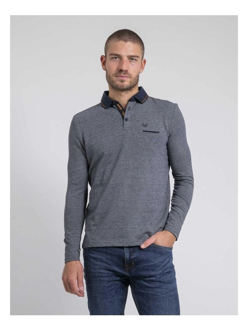 Polo manches longues pur coton PIVALMOX Bleu marine