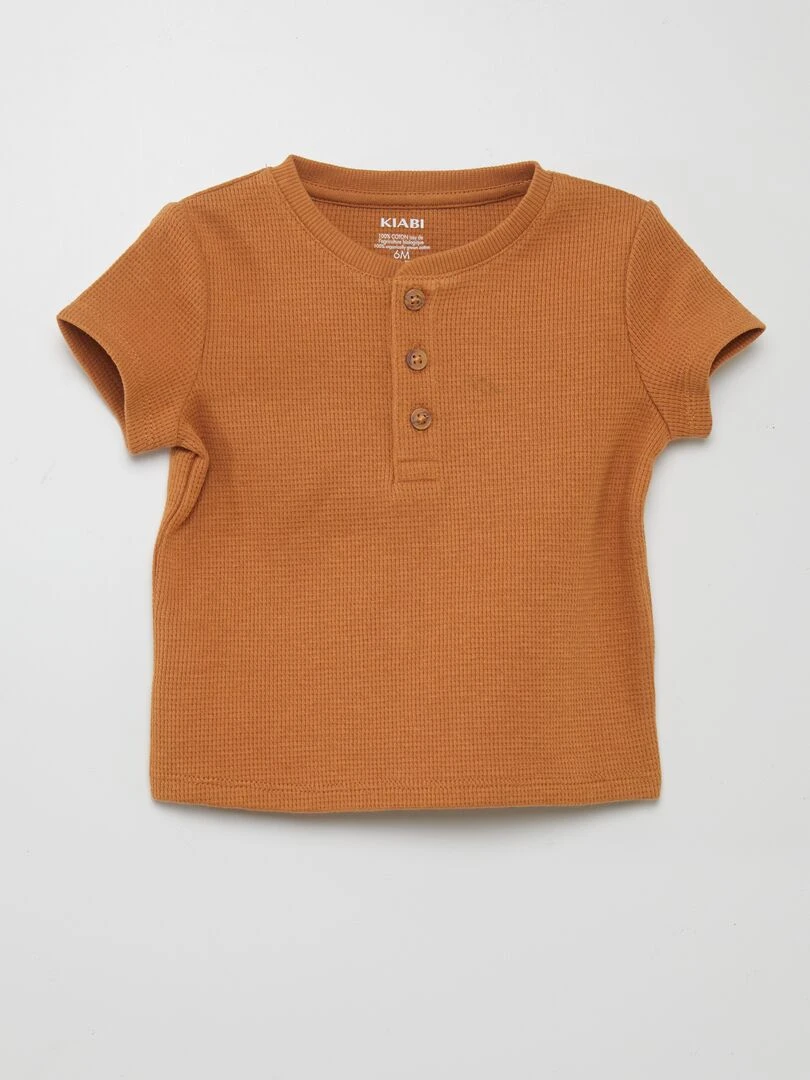 T shirt en maille gaufrée Marron