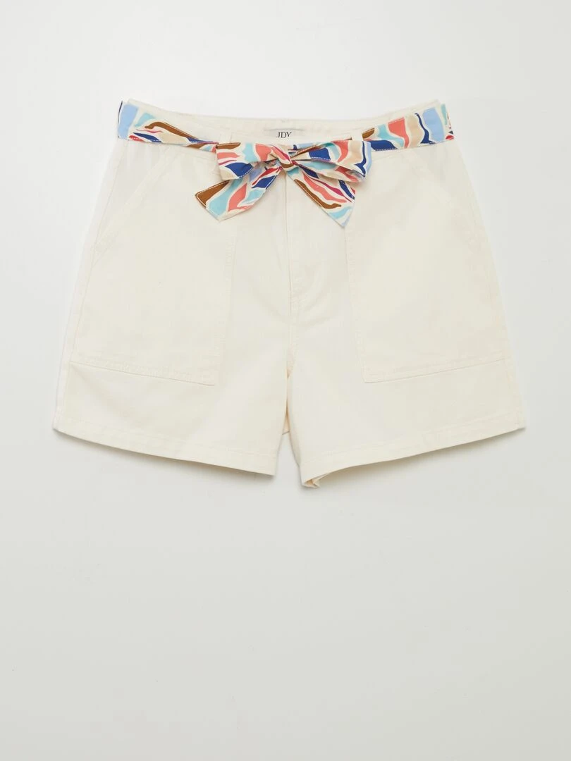 Short en twill avec ceinture colorée Blanc