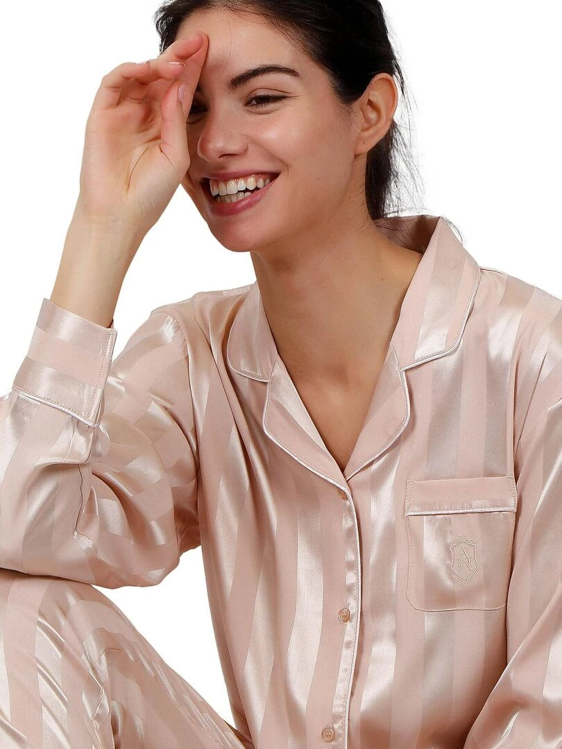 Pyjama chemise et pantalon Satin Stripes   Rose