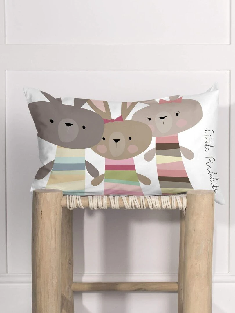 Housse de coussin Rabbit family "Happyfriday" Blanc