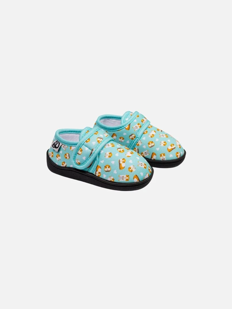 Pantoufles Dedoles Enfants à Velcro Cochons d'Inde Bleu Vert