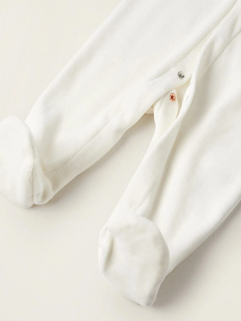 Grenouillère en velours combinée pour nouveau né  WELCOME HOME   Blanc