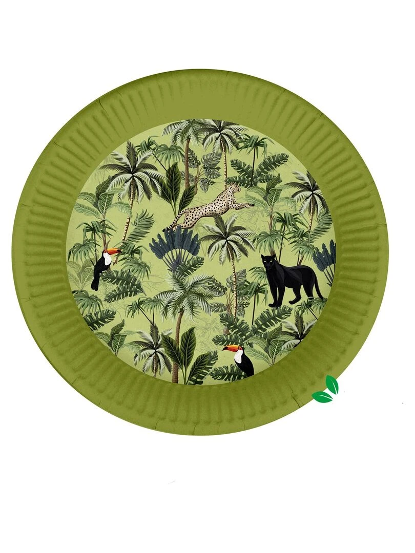 Set de 10 assiettes en carton 23 cm Toucan palmeraie Vert