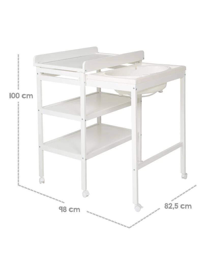 ROBA Table à Langer 2en1 + Baignoire Extensible + Matelas   2 Compartiments   Bois Blanc   Blanc