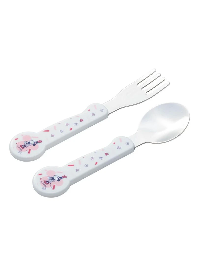 2 Couverts bébé Minnie Confettis Blanc Rose