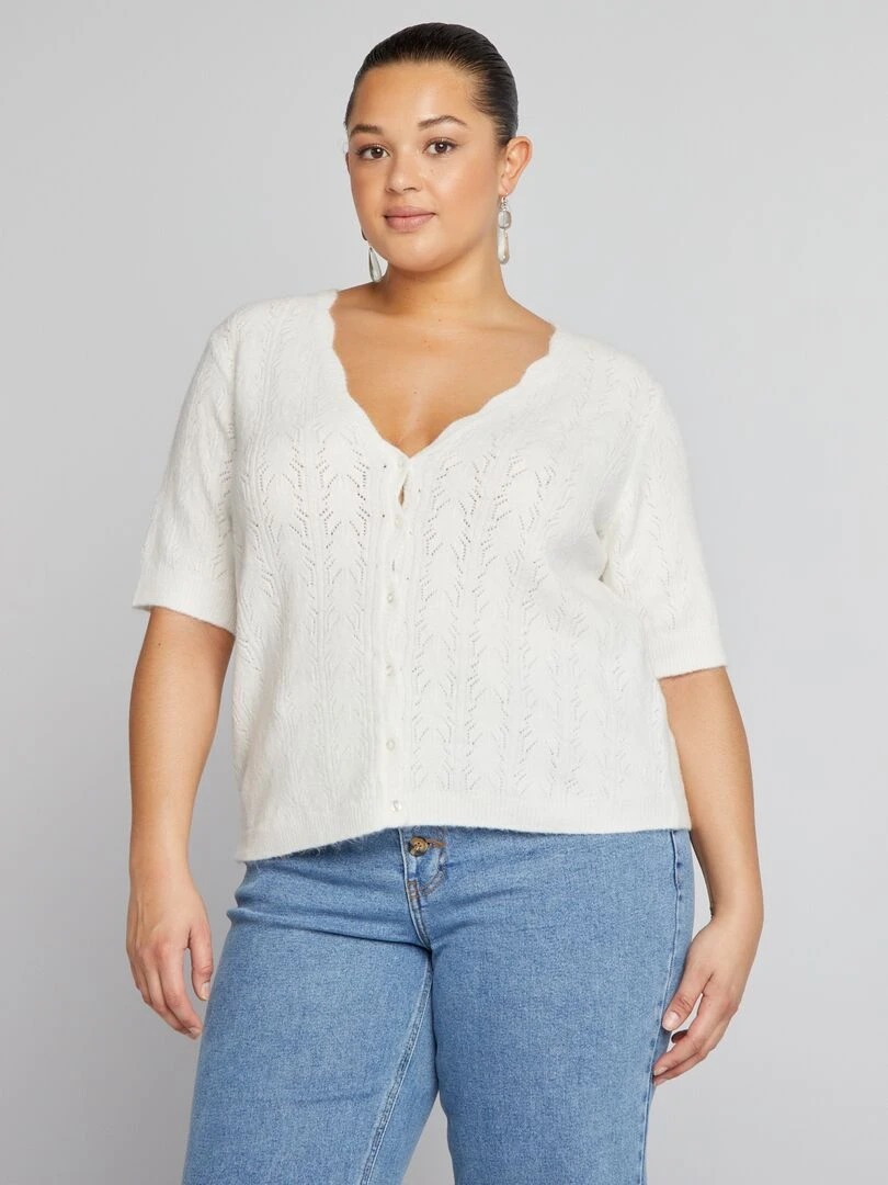 Gilet manches courtes col festonné   blanc