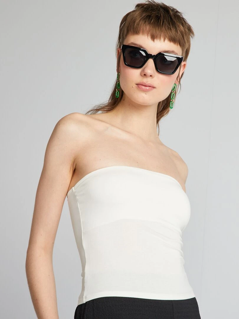 T shirt bandeau côtelé   blanc