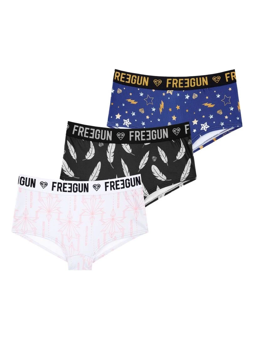 Lot de 3 Shortys fille ceinture moulinée satin Freegun Bleu