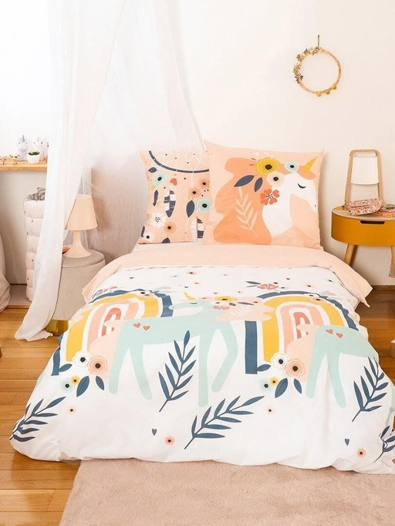Housse de couette 140x200 Prunellia + taie 100% coton 57 fils Blanc