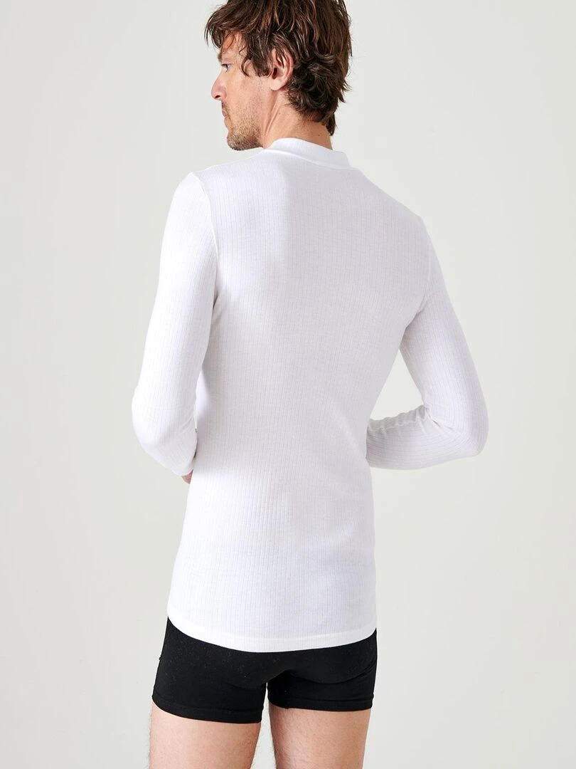 T shirt côtes molletonnées  col montant Thermolactyl   Damart   Blanc
