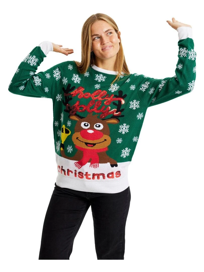 Pull de Noël "Joyeux Rudolph" Vert