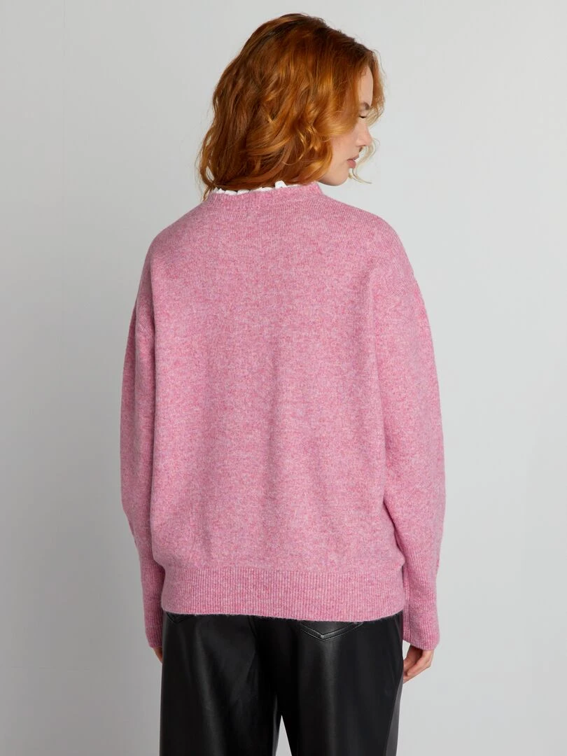 Pull en maille avec col brodé   Rose