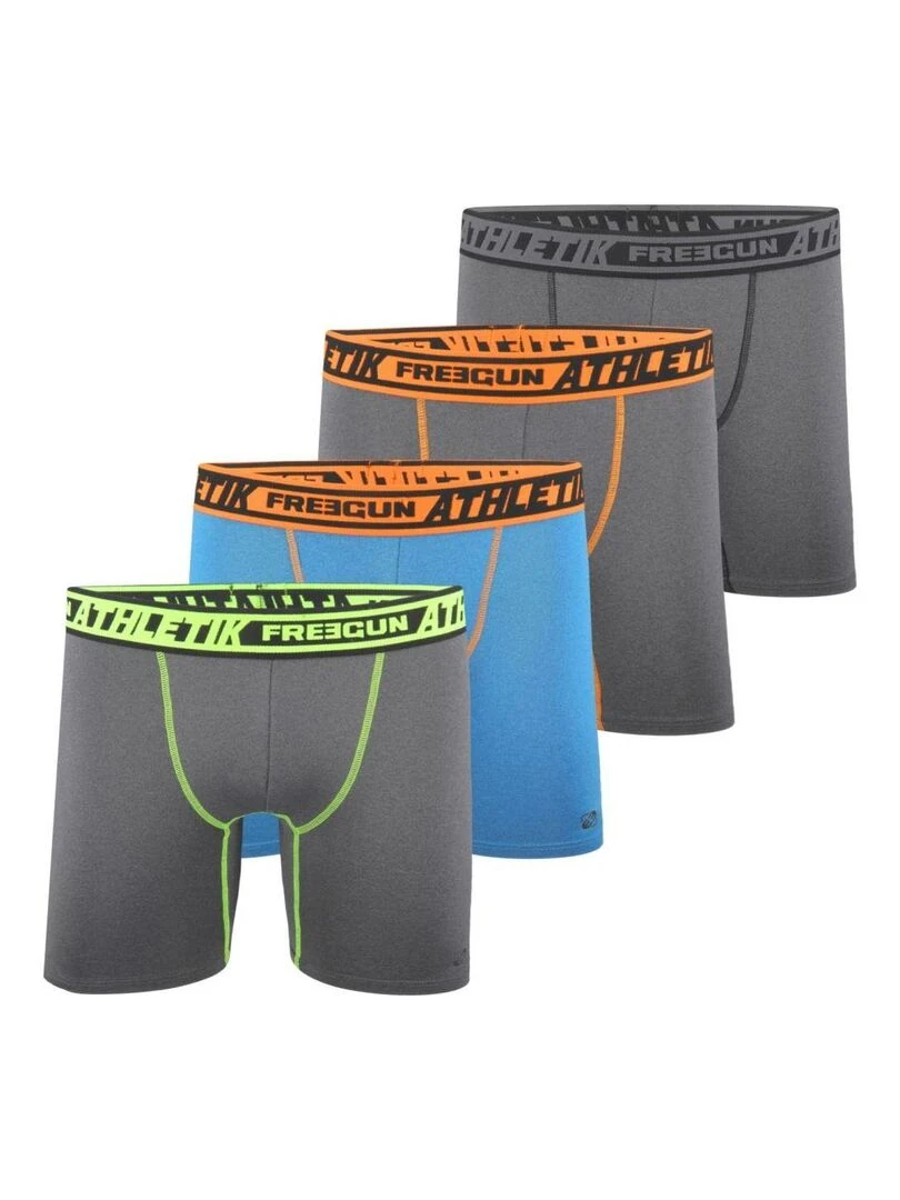 Lot de 4 Boxers longs homme chiné Aktiv Sport Freegun Gris