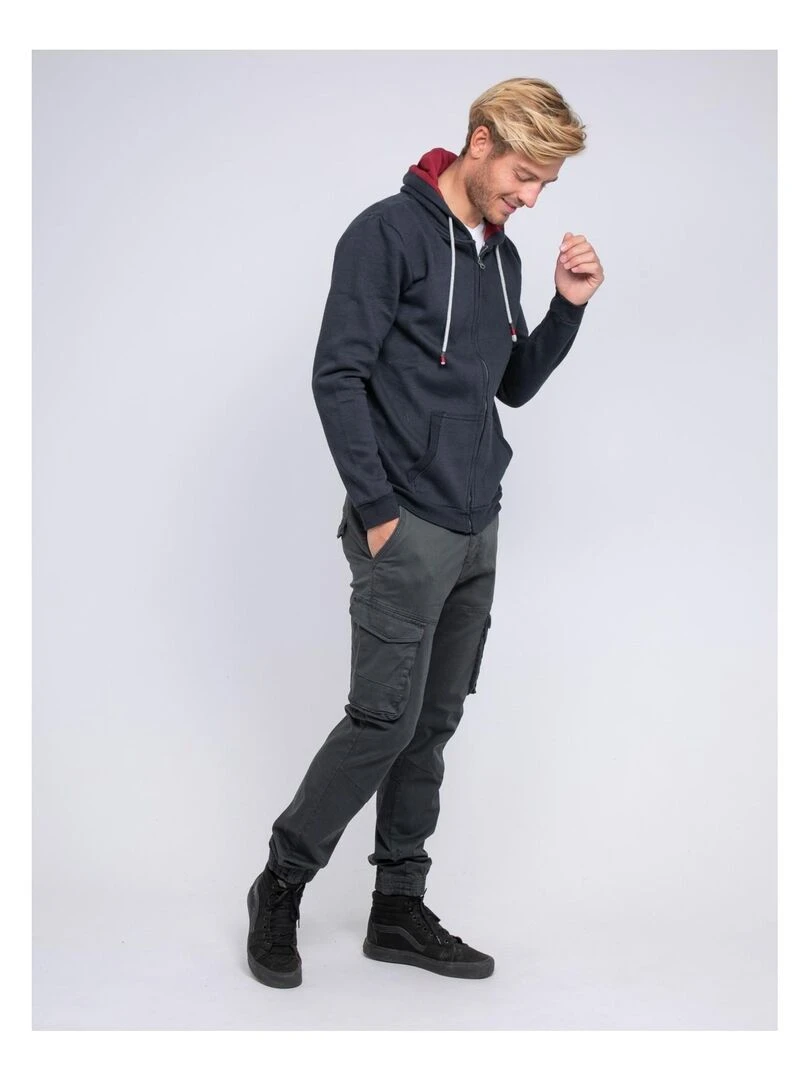 Sweat zippé capuche WAMIN   Bleu marine