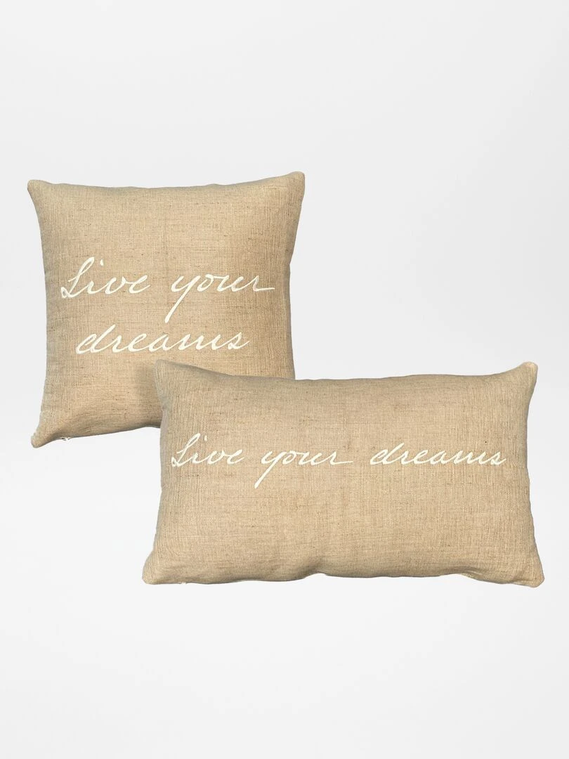 Lot de 2 coussins avec écriture beige/blanc