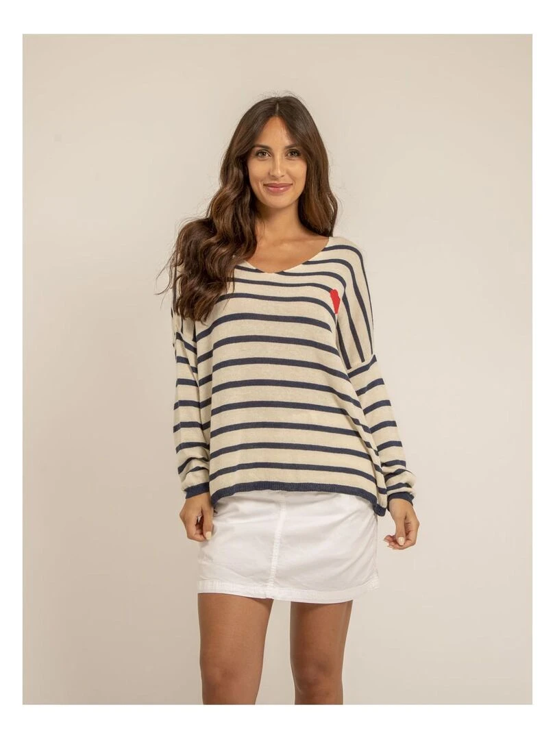 Pull fin motif cur KELA Bleu marine