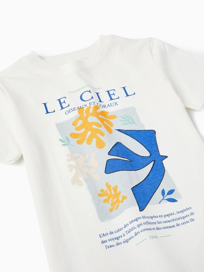 T shirt à manches courtes en coton pour fille 'Le Ciel' manches courtes   Blanc