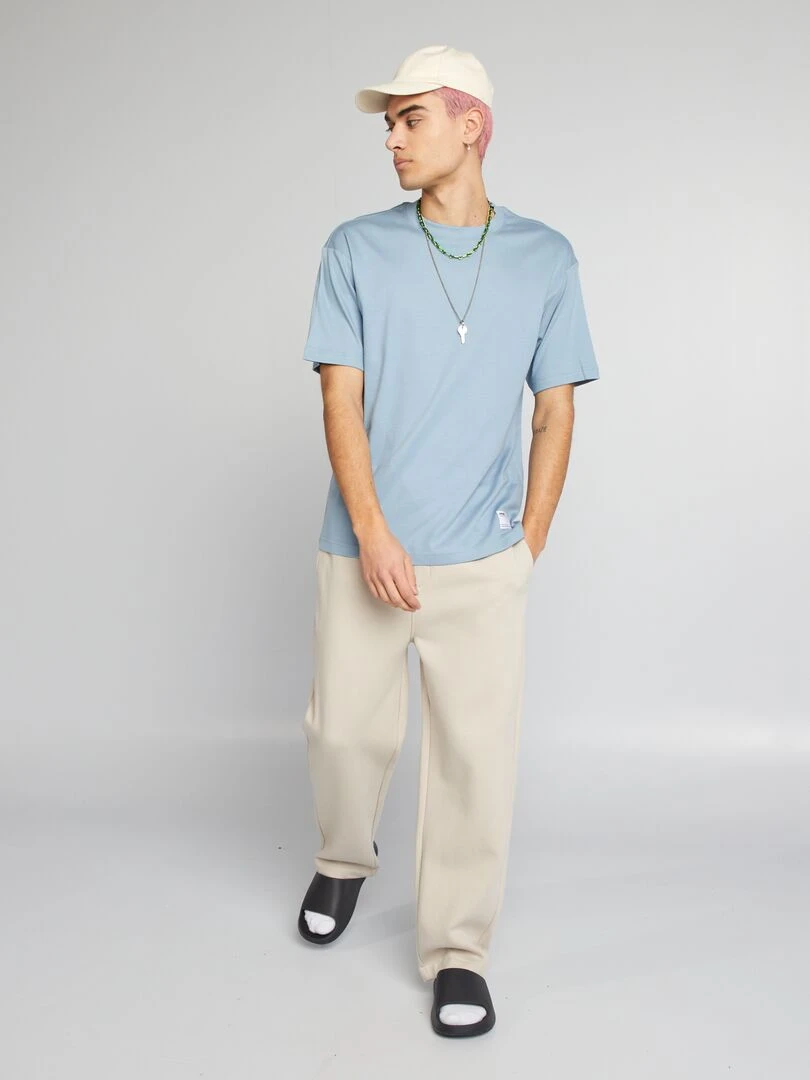 T shirt col rond en coton Bleu