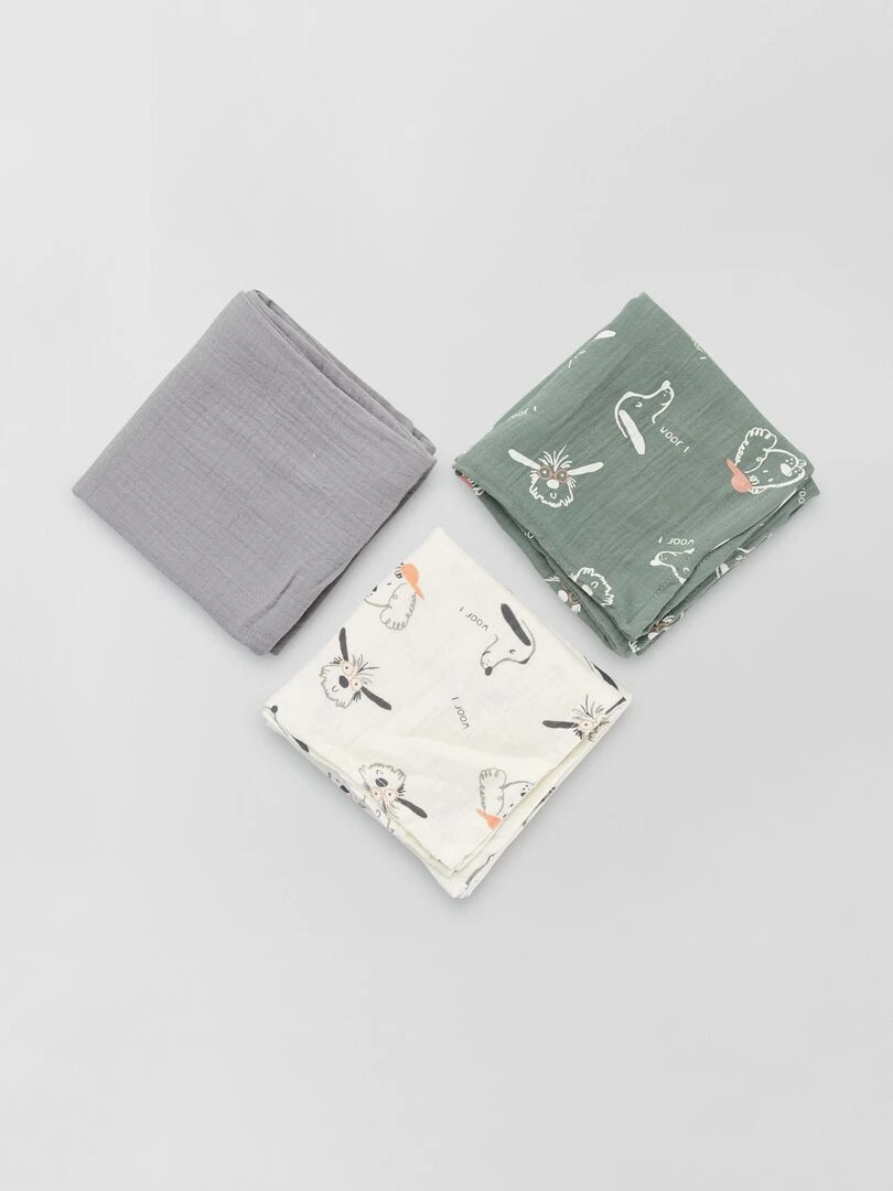 Lot de 3 langes en gaze de coton   Gris