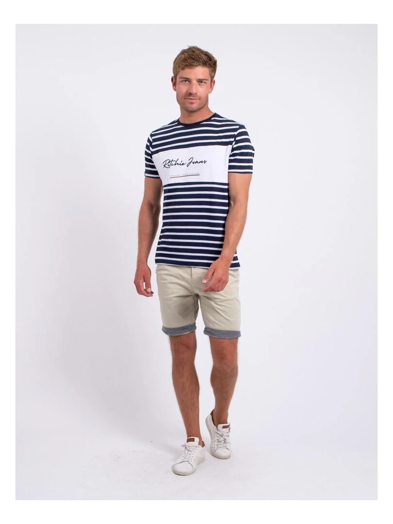 T shirt col rond pur coton NABAUMIX   Blanc