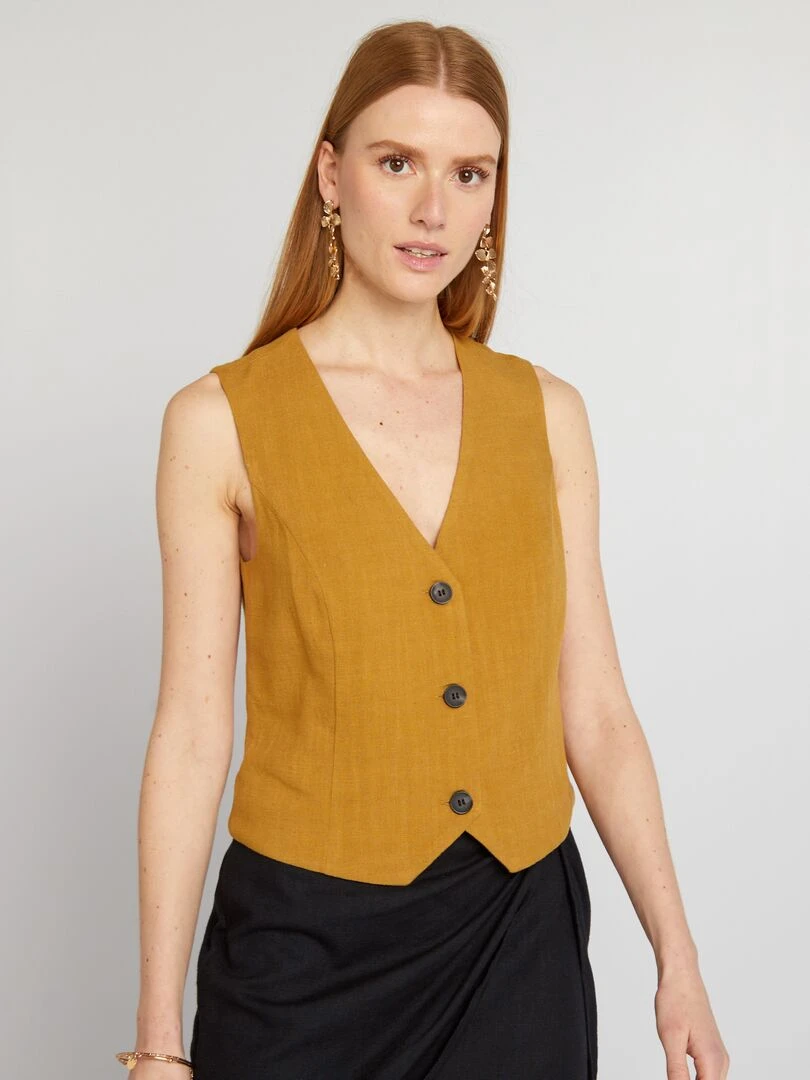 Gilet garçon de café en lin mélangé Cumin